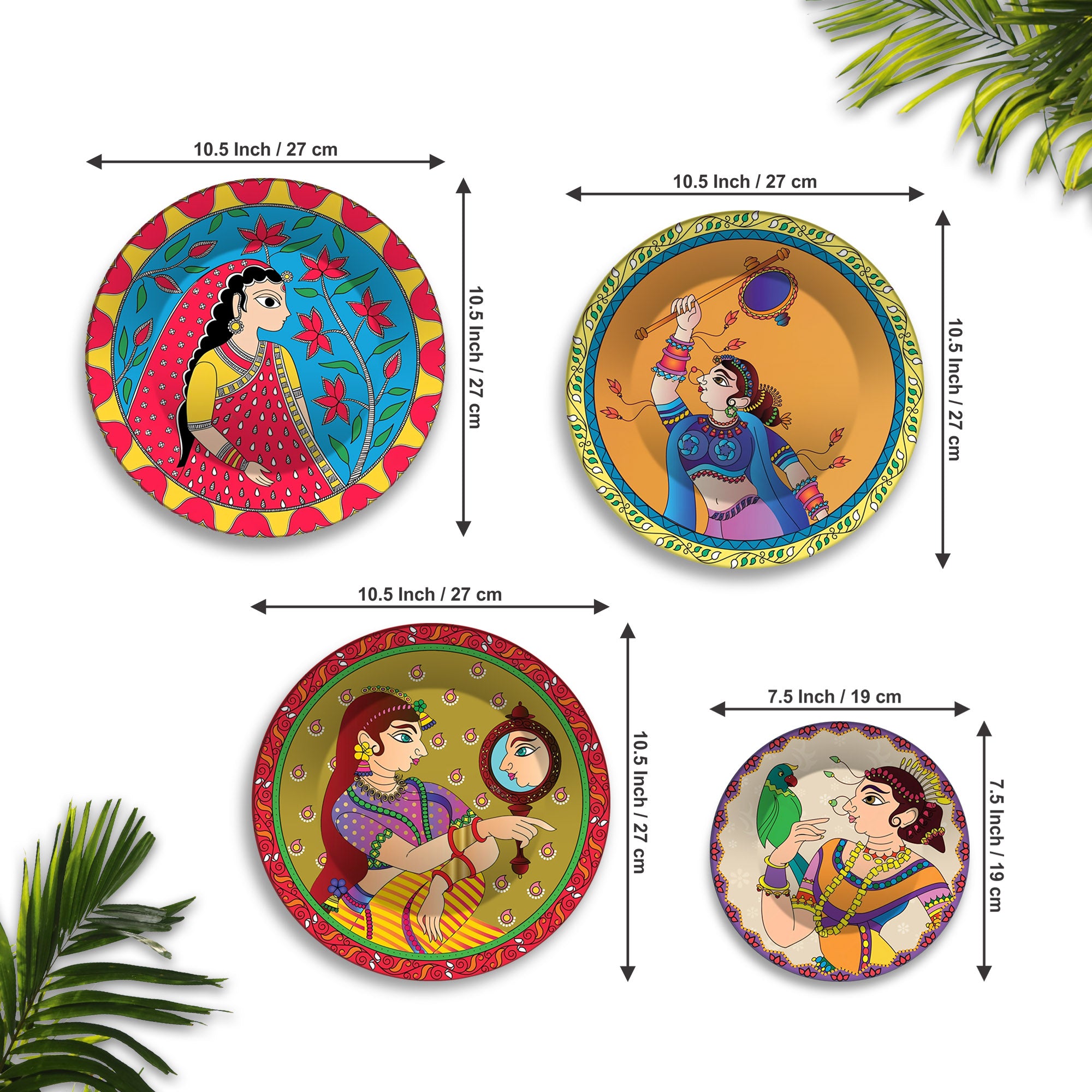 Ethnic Folk Rajasthani Women Premium Wall Plates Painting Set of Four