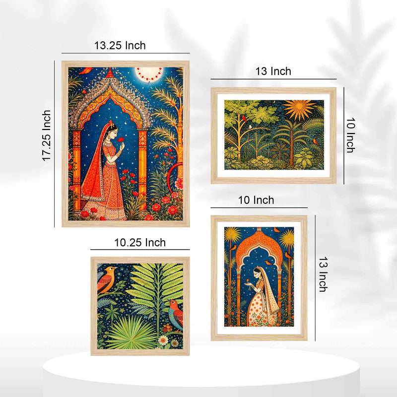 Ethnic Indian Garden Wall Frame Set of Four