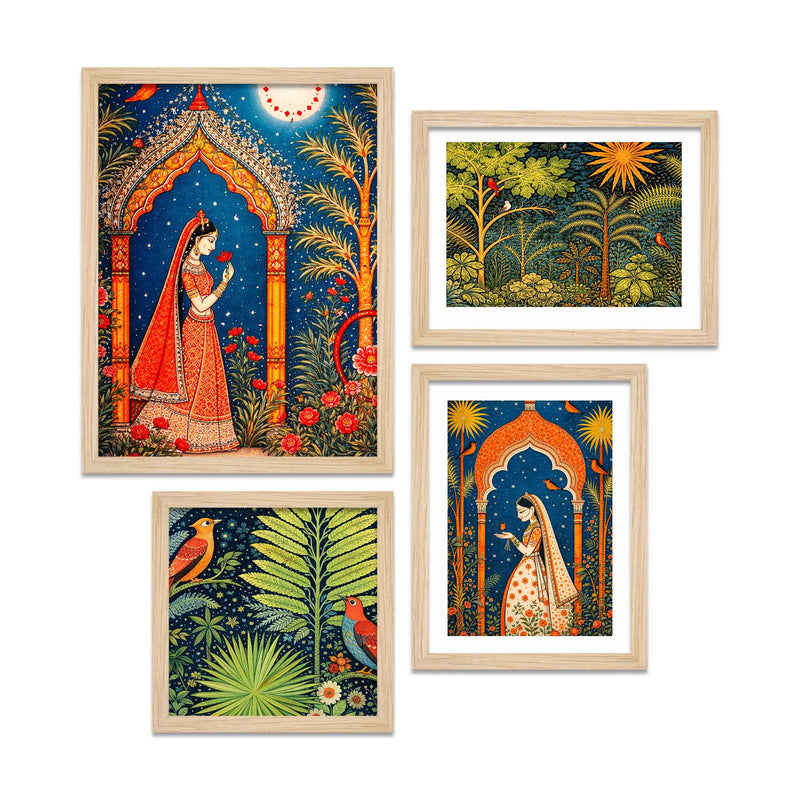Ethnic Indian Garden Wall Frame Set of Four