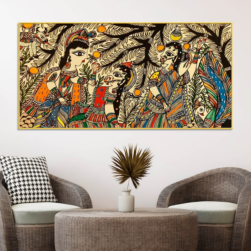 Ethnic Indian Madhubani Canvas Wall Painting for Cultural Home Art