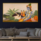 Ethnic Krishna Artwork Crystal Glass Wall Painting