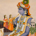 Ethnic Krishna Artwork Crystal Glass Wall Painting