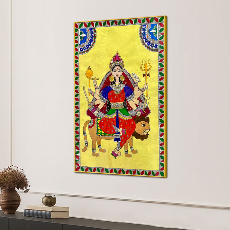 Ethnic Madhubani Goddess Durga Canvas Painting