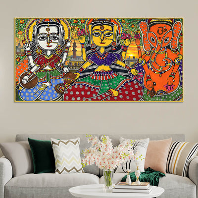 ethnic-madhubani-lakshmi-saraswati-ganesh-canvas-wall-painting