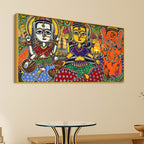 Ethnic Madhubani Lakshmi Saraswati Ganesh Canvas Wall Painting