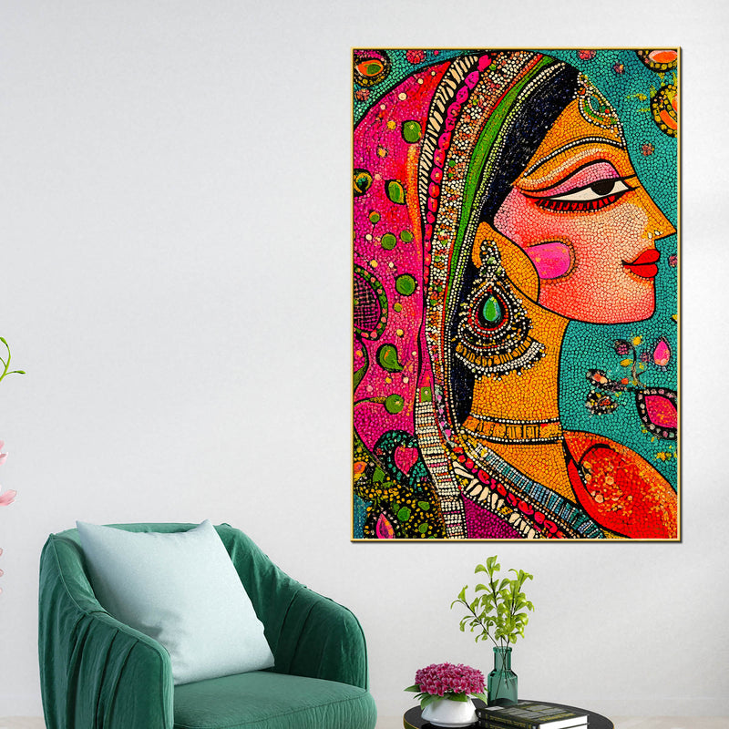 Ethnic Mosaic Style Indian Lady Canvas Wall Painting