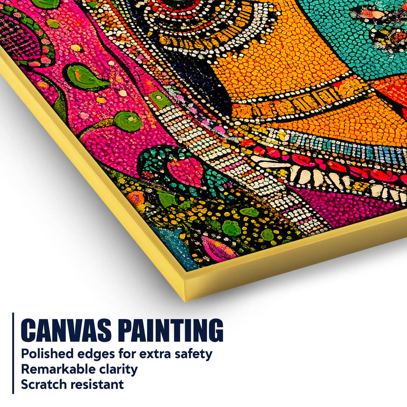 Ethnic Mosaic Style Indian Lady Canvas Wall Painting