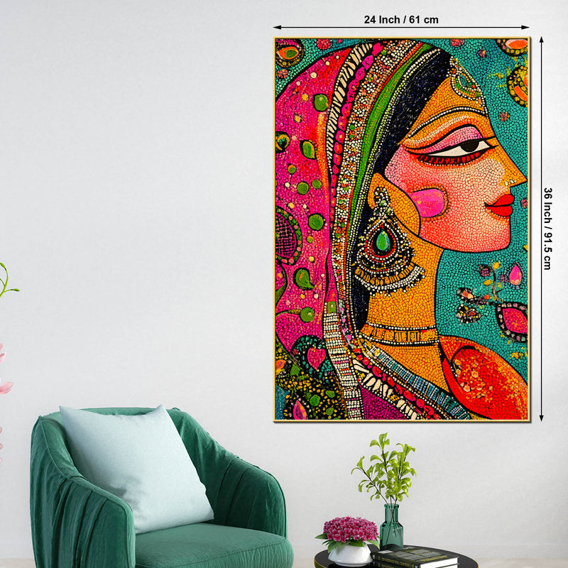 Ethnic Mosaic Style Indian Lady Canvas Wall Painting