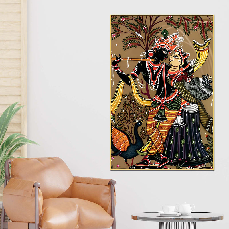 Ethnic Radha Krishna Canvas Wall Painting | Spiritual Indian Painting for Home Decor