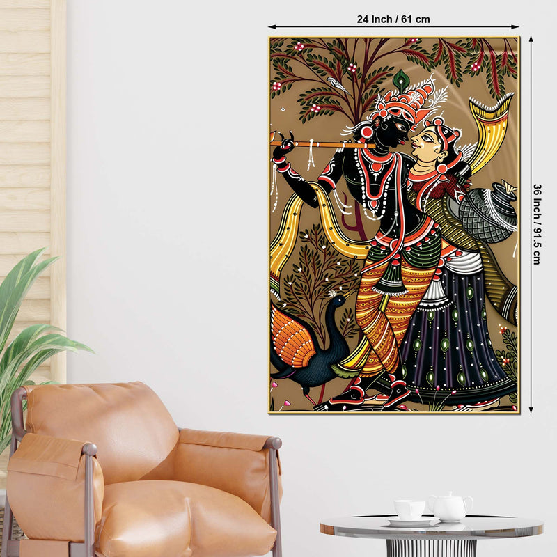 Ethnic Radha Krishna Canvas Wall Painting | Spiritual Indian Painting for Home Decor