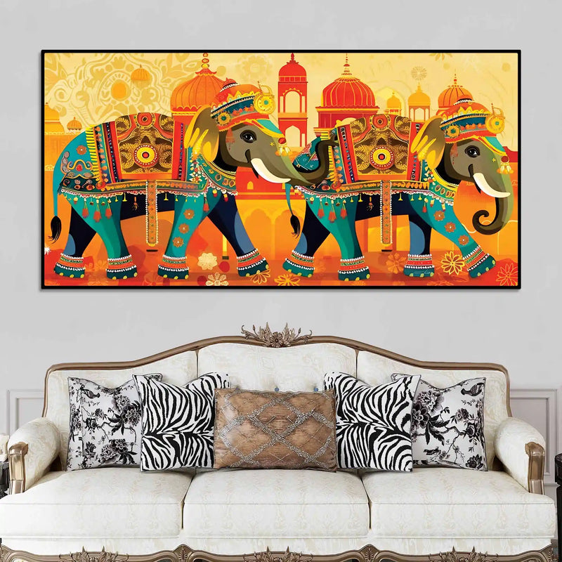 Ethnic Royal Elephant Canvas Wall Art Painting