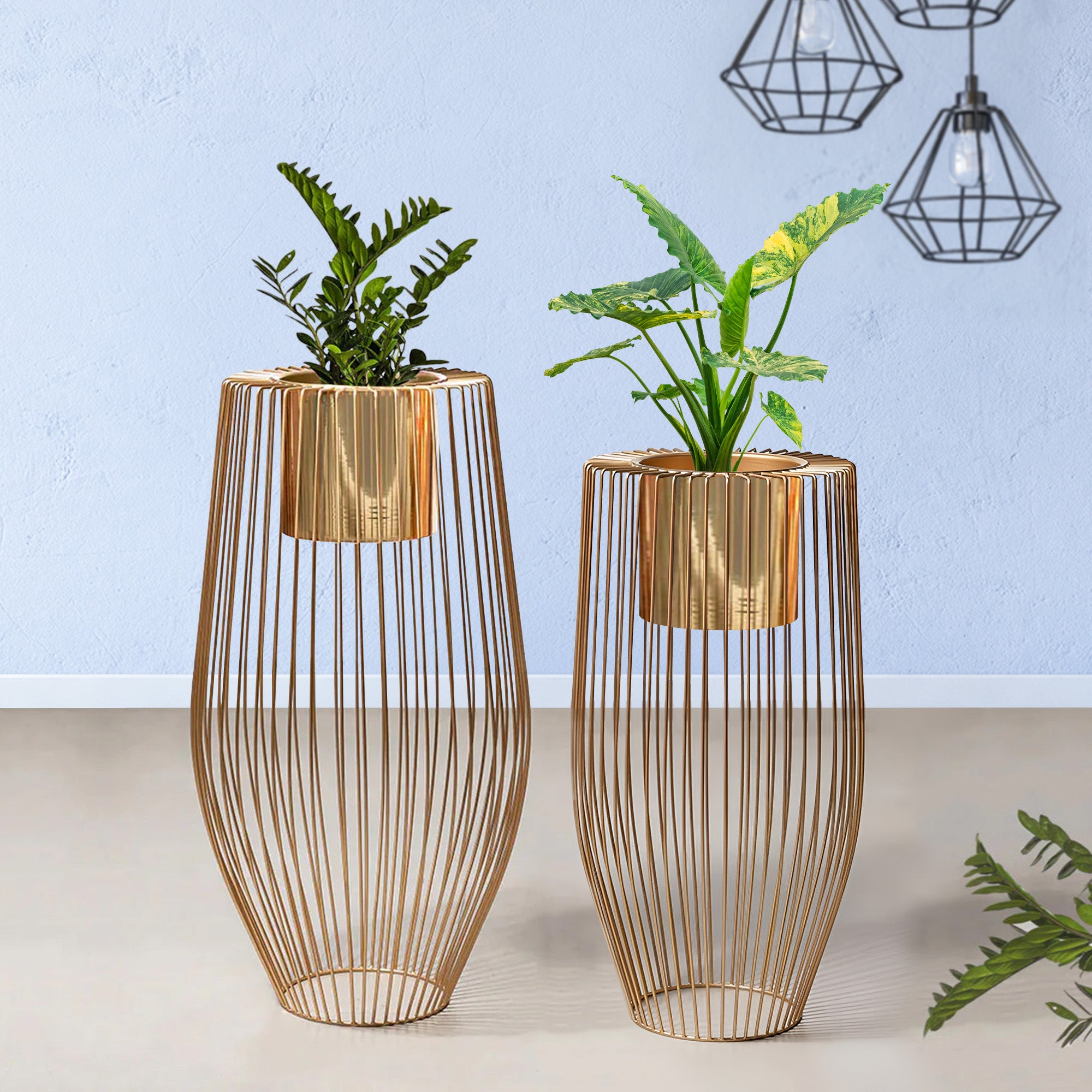 Euphoric Earth Golden Finish Planters Set of 2