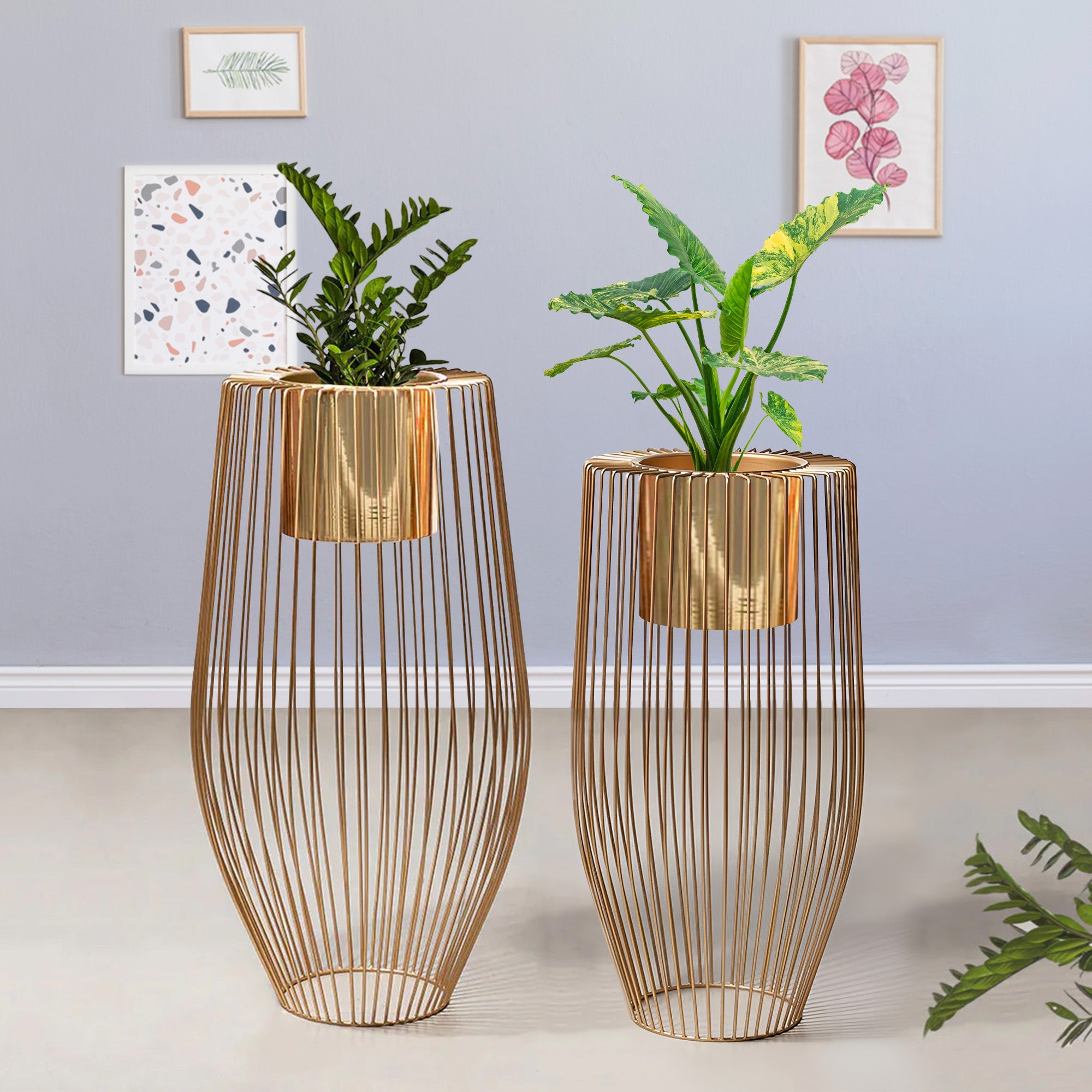 Euphoric Earth Golden Finish Planters Set of 2