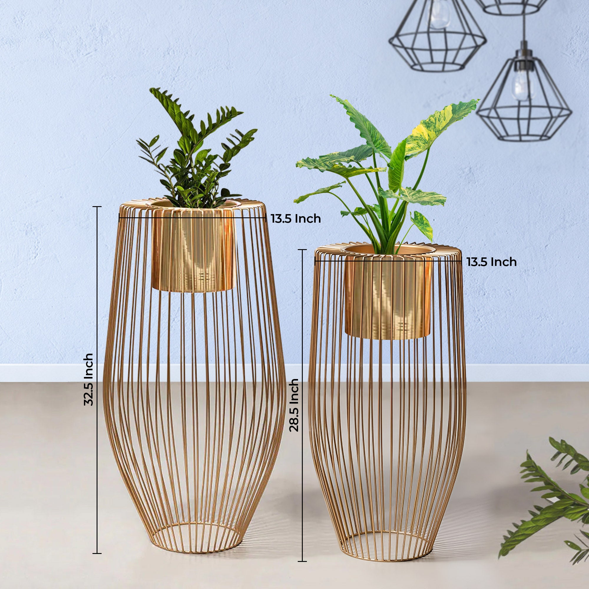 Euphoric Earth Golden Finish Planters Set of 2
