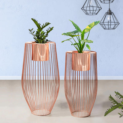 Euphoric Earth Ross Gold Stand & Ross Gold Finish Pot Planters Set of 2