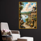 European Riverside Village Floating Frame Crystal Wall Painting