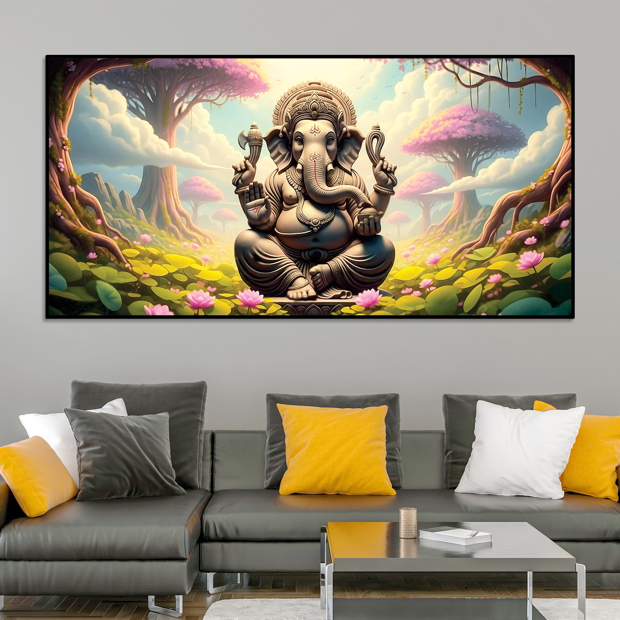 Exclusive Nature Themed Lord Ganesha's Premium Canvas Wall Painting For Home & Office Spaces – Modern Religious Wall Art
