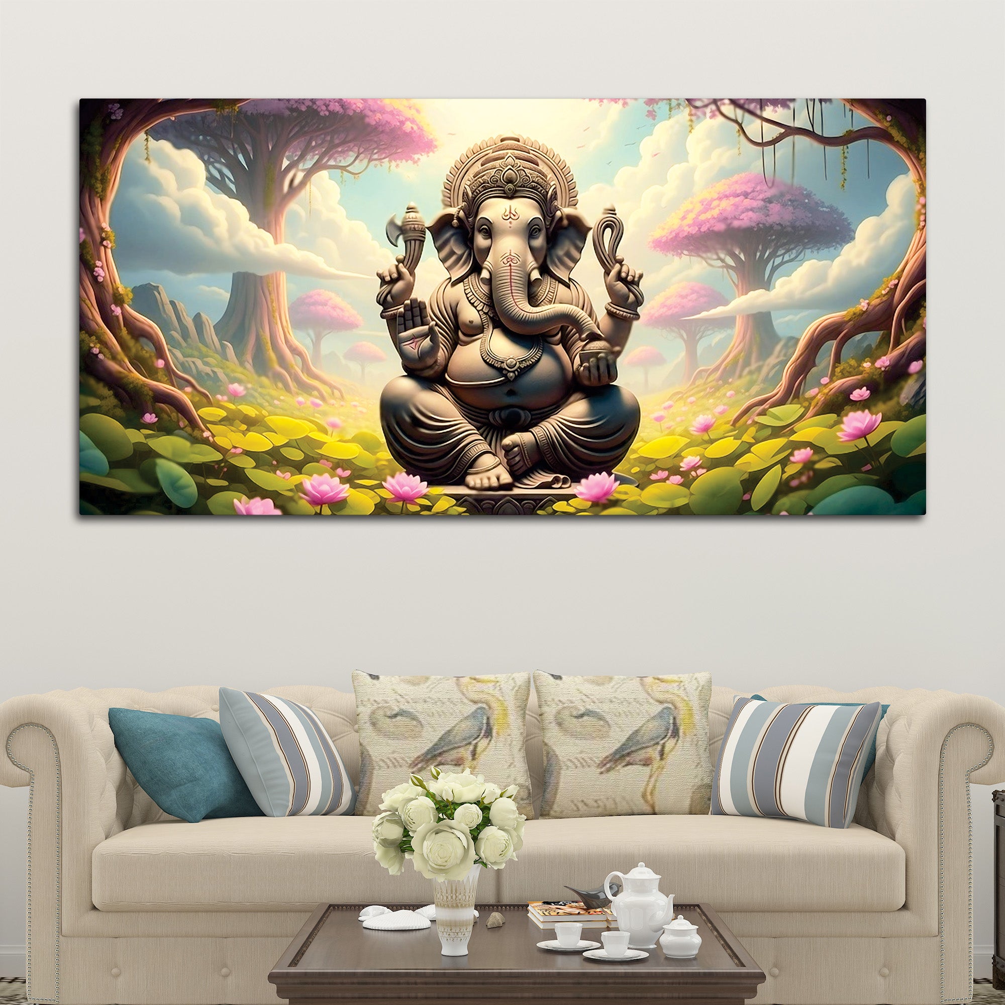 Exclusive Nature Themed Lord Ganesha's Premium Canvas Wall Painting For Home & Office Spaces – Modern Religious Wall Art