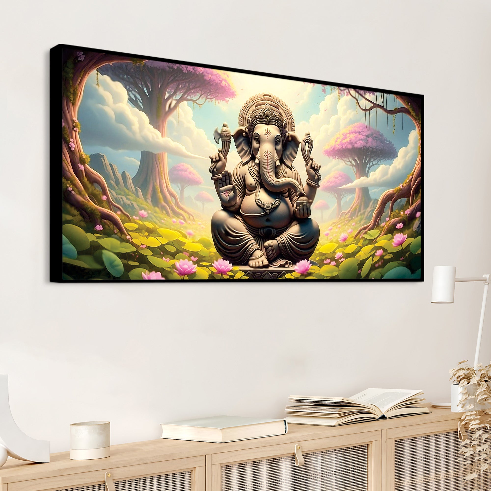 Exclusive Nature Themed Lord Ganesha's Premium Canvas Wall Painting For Home & Office Spaces – Modern Religious Wall Art