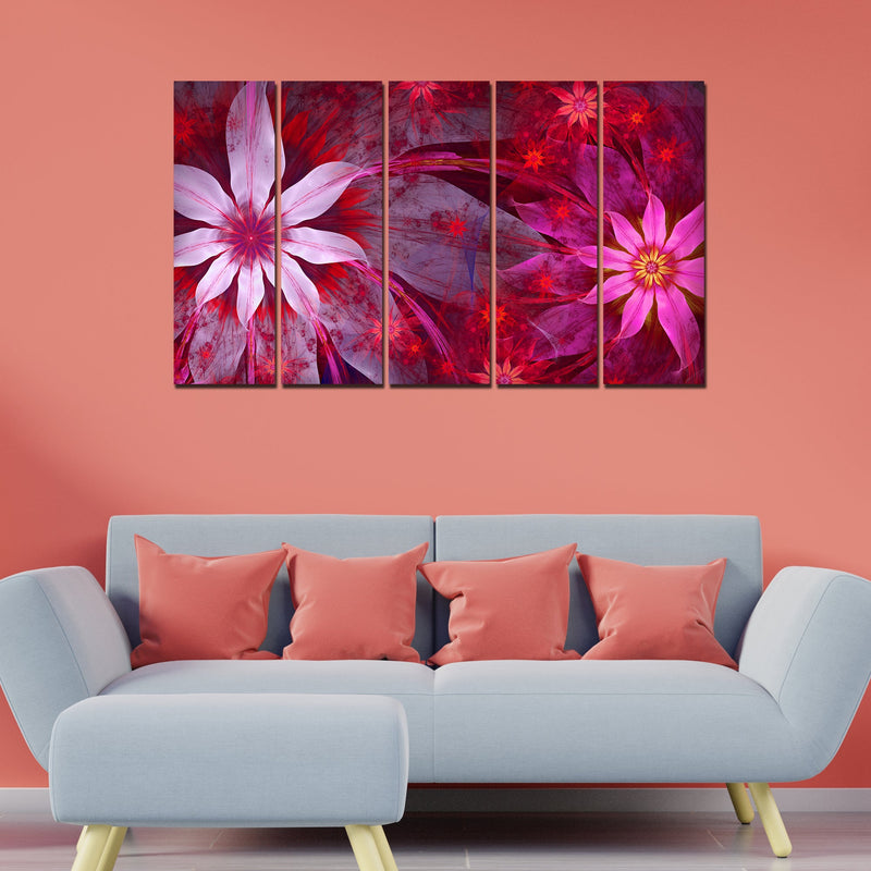 Exotic Flowers Canvas Wall Painting Set of Five
