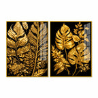 Exquisite Golden Botanical Leaves Acrylic Floating Wall Painting Set of 2