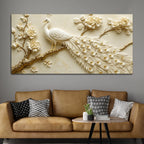 Exquisite White Peacock on Golden Blossom Branch 3D Canvas Wall Painting