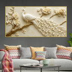 Exquisite White Peacock on Golden Blossom Branch 3D Canvas Wall Painting