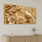 Exquisite White Peacock with Golden Blossoms 3D Canvas Wall Painting