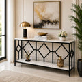 Extra Long White Black Durable Marble 2 Tier Console Table