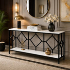Extra Long White Black Durable Marble 2 Tier Console Table