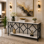 Extra Long White Black Durable Marble 2 Tier Console Table