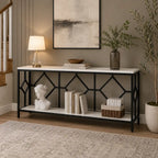 Extra Long White Black Durable Marble 2 Tier Console Table