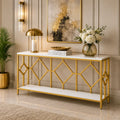 Extra Long White Gold Durable Marble 2 Tier Console Table