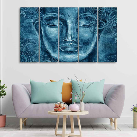 Face Sculpture of Buddha Five Pieces Wall Painting