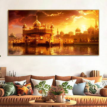 Famous Holy Golden Temple At Sunset View Canvas Wall Painting