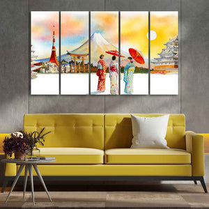 Famous Places of Japan Canvas Wall Painting of Five Pieces