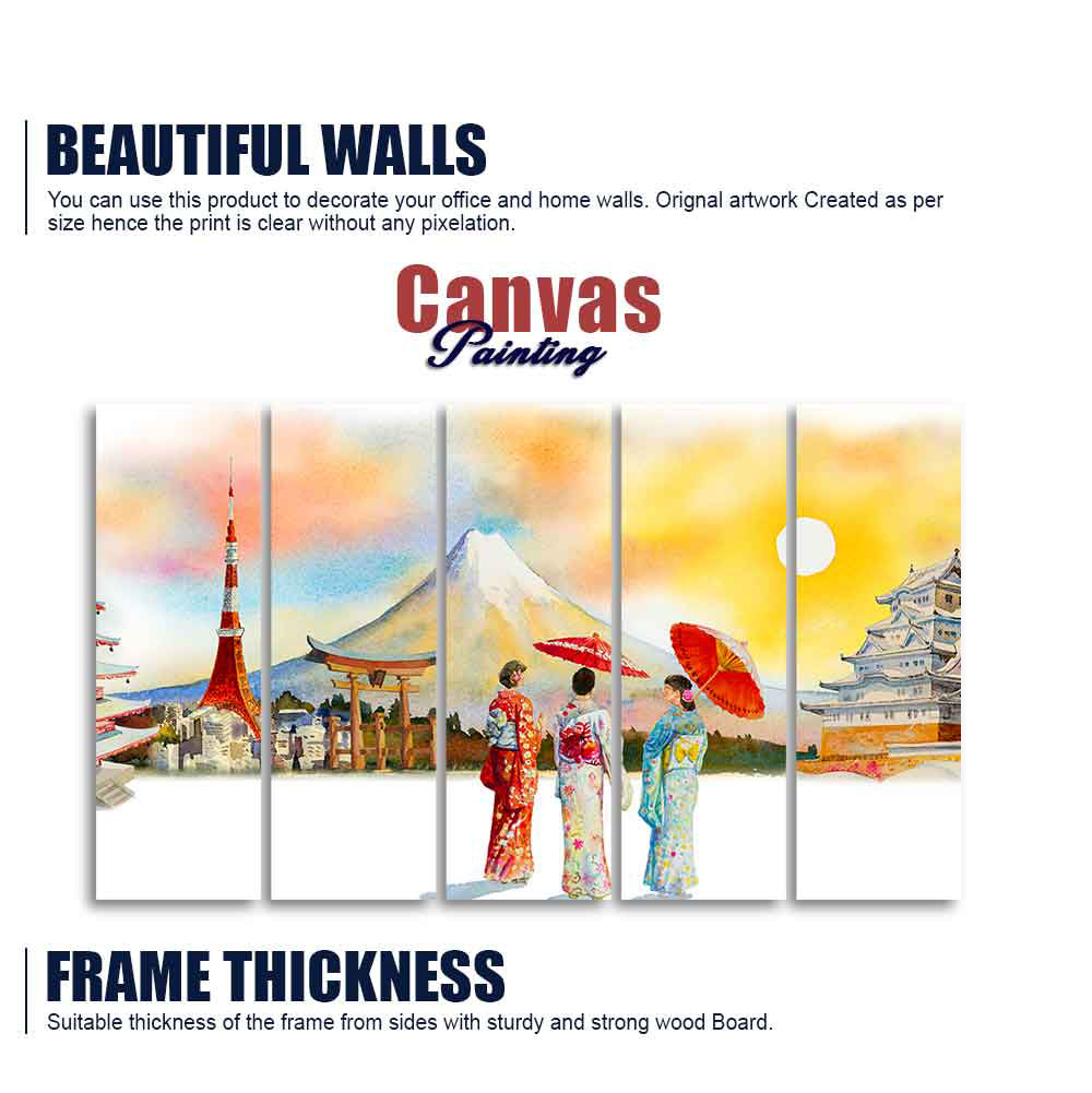 Famous Places of Japan Canvas Wall Painting of Five Pieces