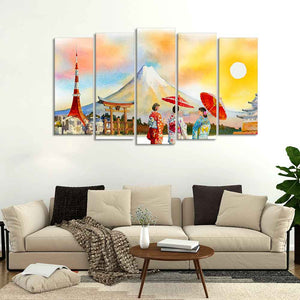 Famous Places of Japan Canvas Wall Painting Set of Five