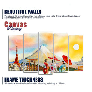 Famous Places of Japan Canvas Wall Painting Set of Five