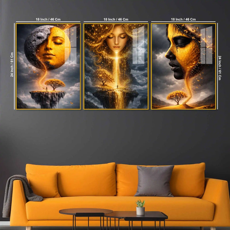 Fantasy Dream World Acrylic Wall Art Painting Set of 3