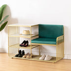 Faux Marble Green Velvet Modern Bench with Shoe Rack
