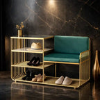 Faux Marble Green Velvet Modern Bench with Shoe Rack