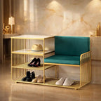 Faux Marble Green Velvet Modern Bench with Shoe Rack