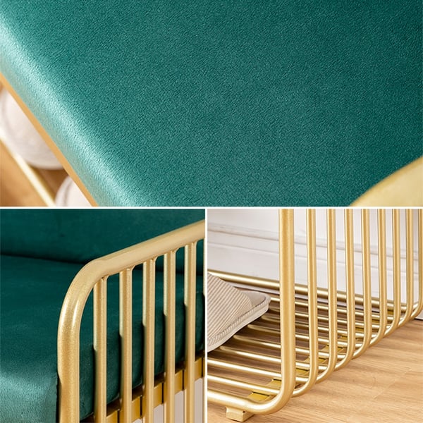 Faux Marble Green Velvet Modern Bench with Shoe Rack