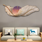Feathered Elegance Crystal Glass Backlit LED Wall Art with Clock