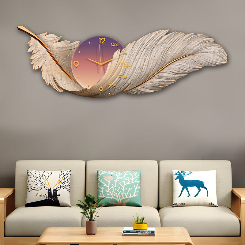 Feathered Elegance Crystal Glass Backlit LED Wall Art with Clock
