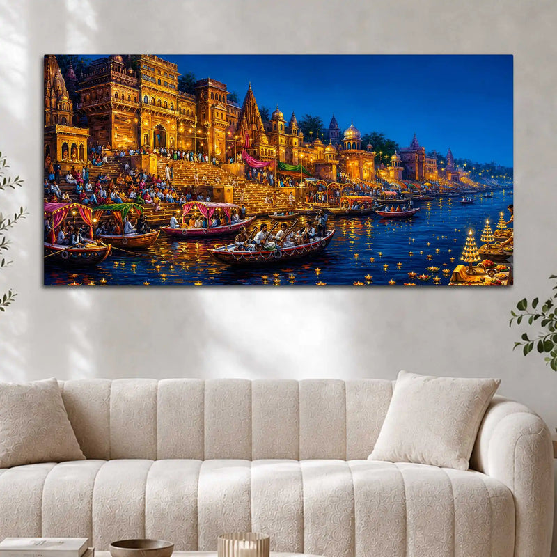 Festive Banaras Ghat Canvas Painting