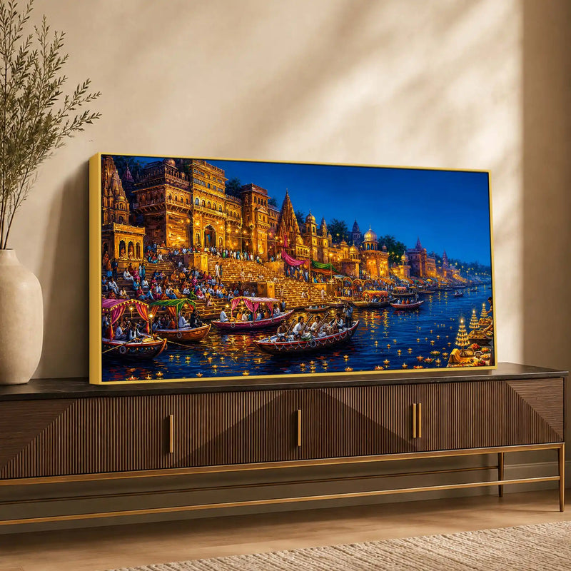Festive Banaras Ghat Canvas Painting