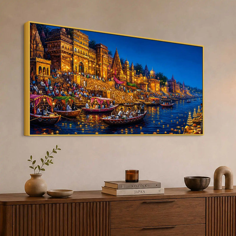 Festive Banaras Ghat Canvas Painting