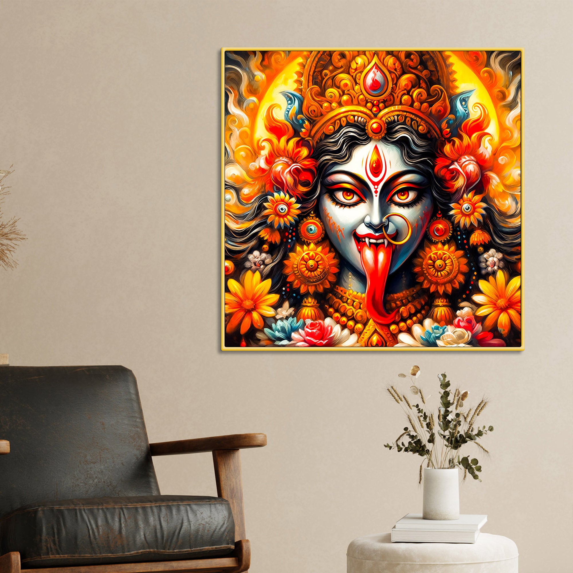 Fierce Goddess Kali Religious Canvas Wall Painting